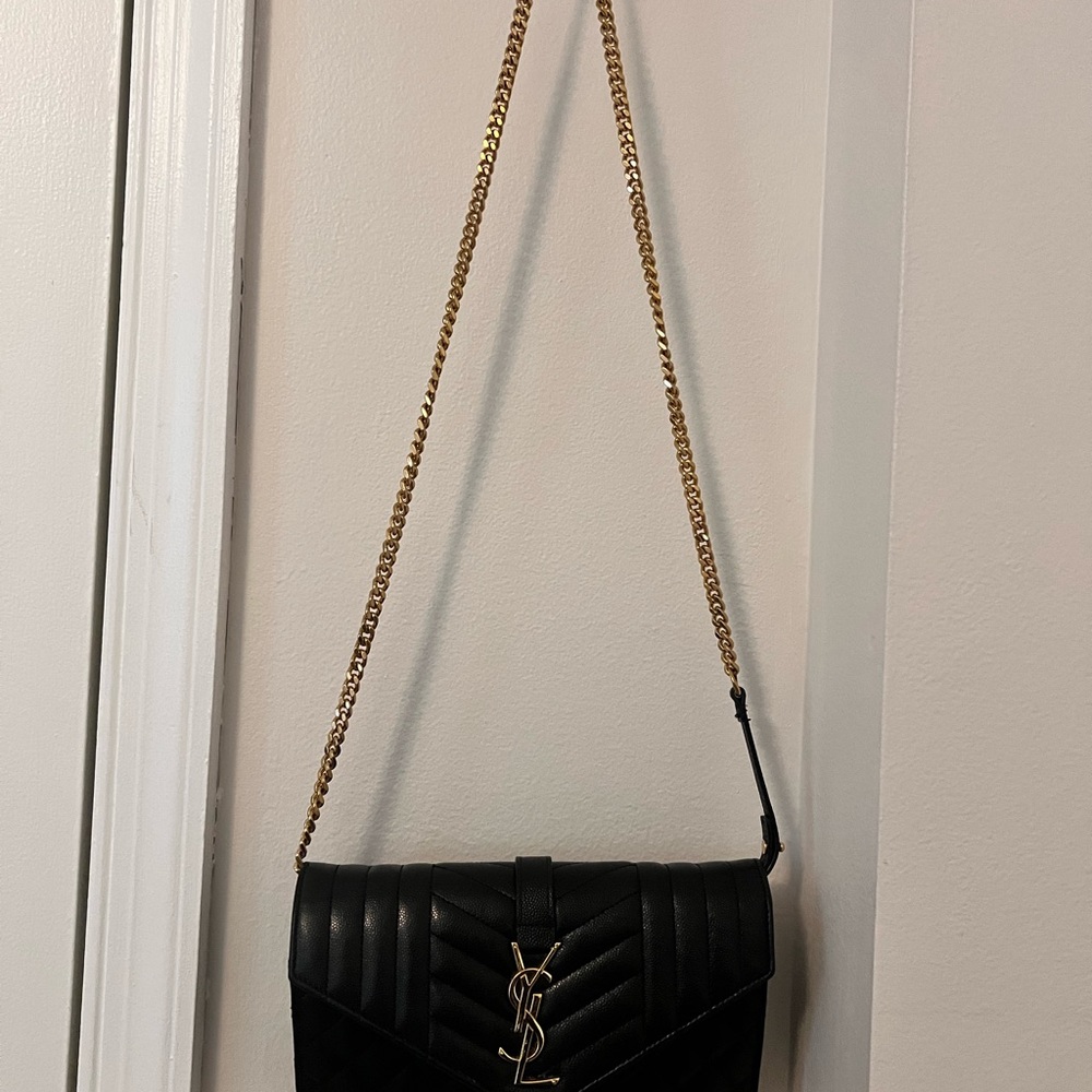 Yves Saint Laurent Black Crossbody Bag with Quilted Leather (Envelope Style)